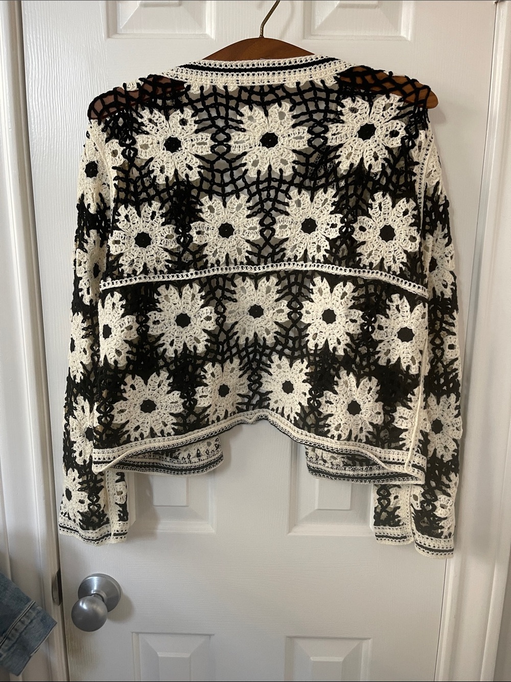Cream & Black Floral Crochet Cardigan Sweater - Picture 4 of 4